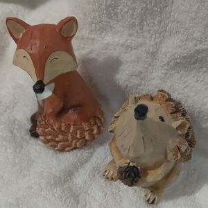 Charming Woodland Animal Figurines - Fox and Hedgehog